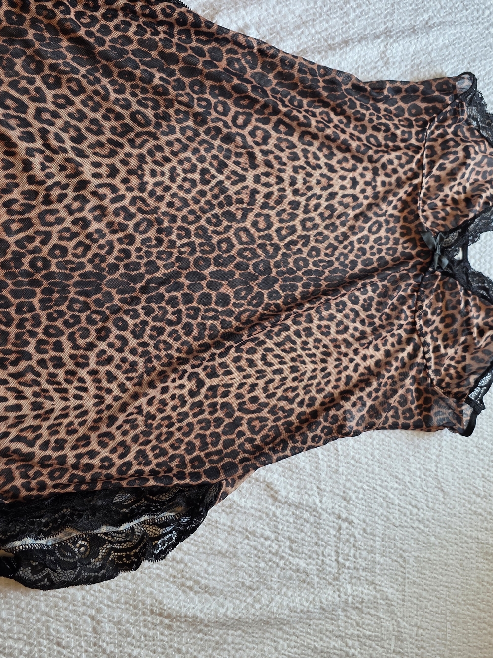 Leopard Print Lace Trim Chemise - Brown/Black Xl